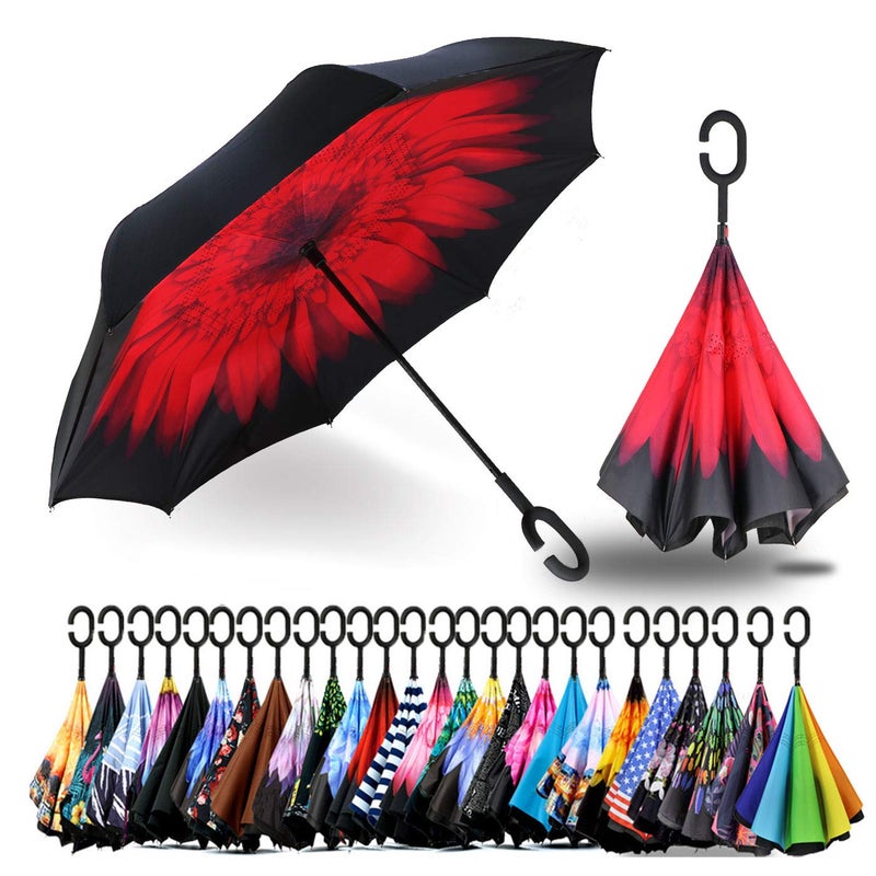 SIEPASA Spar. Saa Double Layer Inverted Umbrella with C-Shaped Handle, Anti-UV Waterproof Windproof Straight Umbrella for Car Rain Outdoor Use - Image 1